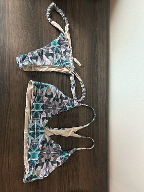 San Lorenzo Teal, Purple & Beige Geometric Bikini Set